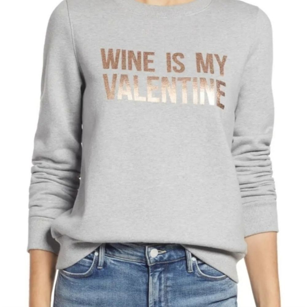 Halogen Ladies Size Med Gray Rose Gold Wine Is My Valentine Crewneck Sweatshirt